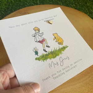 Cartão de agradecimento - Professor - TA - Diretor - Diretor de escola - Assistente de ensino individual - Personalizado - Citação original clássica do Ursinho Pooh -
