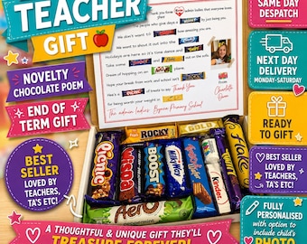 Personalised Chocolate Teacher Gifts - Box with Handmade Card - option to include photo of your child - perfect functional present end term