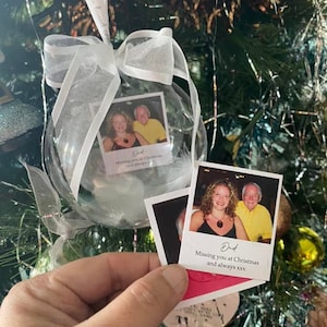 Personalised Photo Bauble with Feathers | Christmas Memory  Memorial Ornament - Decoration Bauble - Feathers appear tribute sentimental