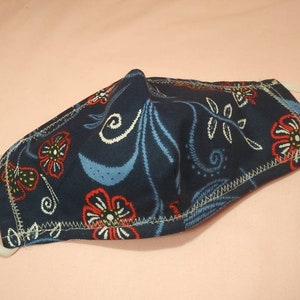Summer Red Navy Flora color Cotton Face Mask/Face Cover/100% Cotton/Made in USA./Unisex Face Mask