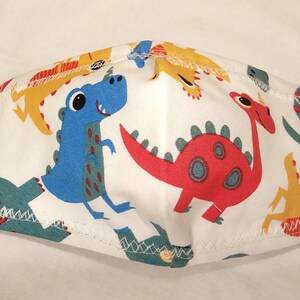 Dinosaur Face Mask/Kid Cotton Face Mask/Fun Face Mask for Kids/100% Cotton/Made in USA./Unisex Face Mask