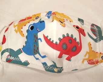 Dinosaur Face Mask/Kid Cotton Face Mask/Fun Face Mask for Kids/100% Cotton/Made in USA./Unisex Face Mask