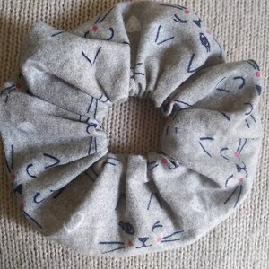 5 Cat Face Moji Scrunchies/Animal Scrunchie/Hair accessories, 2&quot; ×5.5&quot;/Cotton/Handmade USA