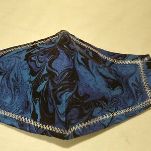 Blue Black Marble Cotton Face Mask/Face Cover/100% Cotton/Made in USA./Unisex Face Mask