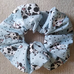 Cow Scrunchies/Animal Scrunchie/Hair accessories, 2&quot; ×5.5&quot;/Cotton/Handmade USA