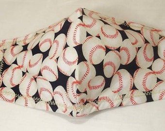 Blue Baseball Cotton Face Mask/Sport Face Cover/Baseball Face Mask/Baseball team face mask/100% Cotton/Made in USA./Unisex Face Mask