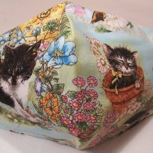 Kitten in Garden Cotton Face Mask/Face Covering/100% Cotton/Made in USA./Unisex Face Mask