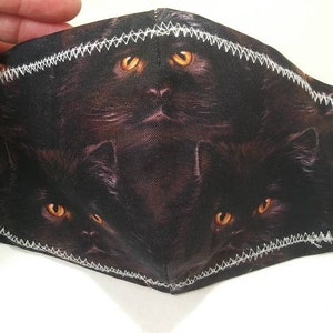 Black Cat Cotton Face Mask/Mistery Cat Face Covering/100% Cotton/Made in USA./Unisex Face Mask