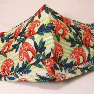 Colorful Sloth Cotton Face Mask/Face Covering/100% Cotton/Made in USA./Unisex Face Mask