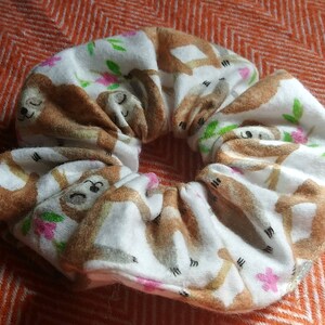 Sloth Scrunchies/Animal Scrunchie/Hair accessories, 2&quot; ×5.5&quot;/Cotton/Handmade USA