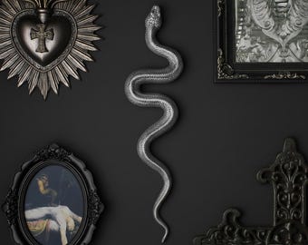 Gothic Home Decor: Unique Handcrafted Silver Snake Wall Sculpture Art
