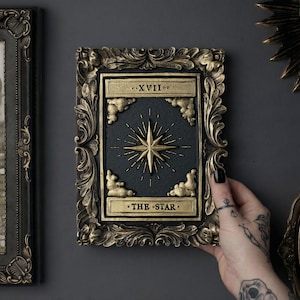 Star Tarot Card Wall Art - Black & Gold Plaque  - Gothic Home Decor - Celestial Decor