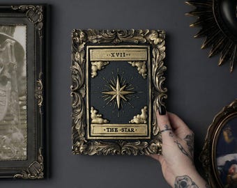 Star Tarot Card Wall Art - Black & Gold Plaque  - Gothic Home Decor - Celestial Decor