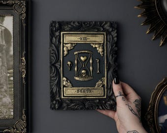 Handcrafted Death Tarot Card Wall Art - Black Gold Gothic Home Decor
