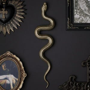 Gothic Home Decor: Unique Handcrafted Gold Snake Wall Sculpture Art