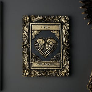 Handcrafted Lovers Tarot Card Wall Art - Black & Gold Gothic Home Decor immagine 9