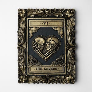 Handcrafted Lovers Tarot Card Wall Art - Black & Gold Gothic Home Decor immagine 6