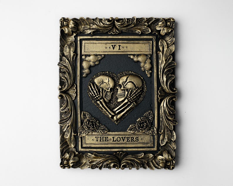 Handcrafted Lovers Tarot Card Wall Art - Black & Gold Gothic Home Decor immagine 6