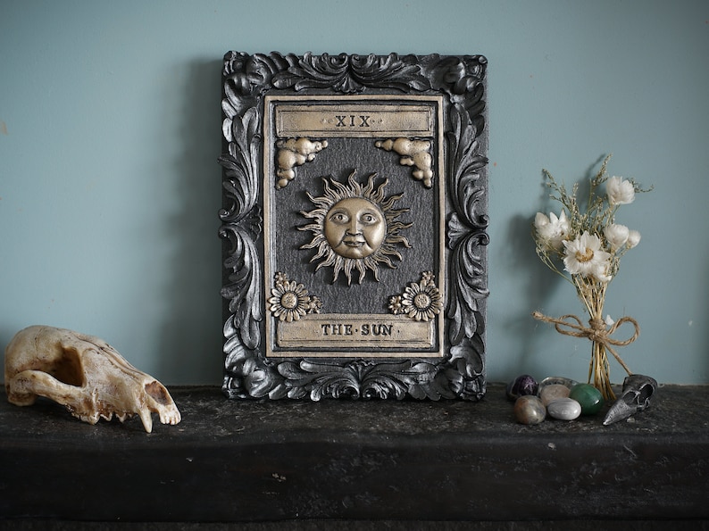 Handmade Sun Tarot Card Plaque Black Gold Gothic Wall Decor Etsy handmade-sun-tarot-card-plaque-black-gold-gothic-wall-decor-etsy
