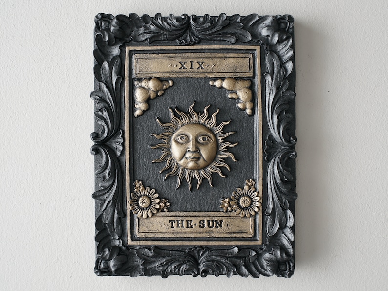 Handmade Sun Tarot Card Plaque Black Gold Gothic Wall Decor Etsy handmade-sun-tarot-card-plaque-black-gold-gothic-wall-decor-etsy