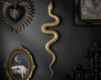 Gothic Home Decor: Unique Handcrafted Gold Snake Wall Sculpture Art