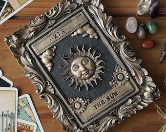 Sun Tarot Card Plaque: Black & Gold Gothic Wall Decor