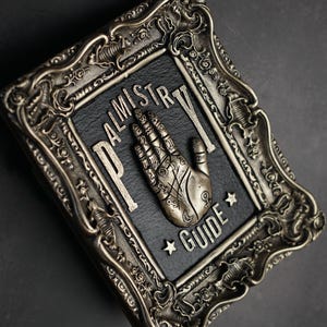 Guía de quiromancia, arte de pared, tabla de lectura de la palma, decoración gótica del hogar, escultura de adivinación, marco barroco, oro negro, astrología, psíquico.