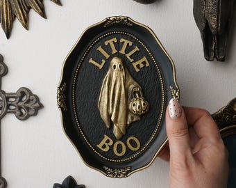 Handcrafted Gothic Ghost Wall Art | Black & Gold Spooky Decor for Gallery Walls