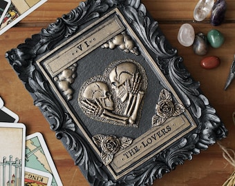 Handmade Lovers Tarot Card Plaque: Gothic Black & Gold Wall Art