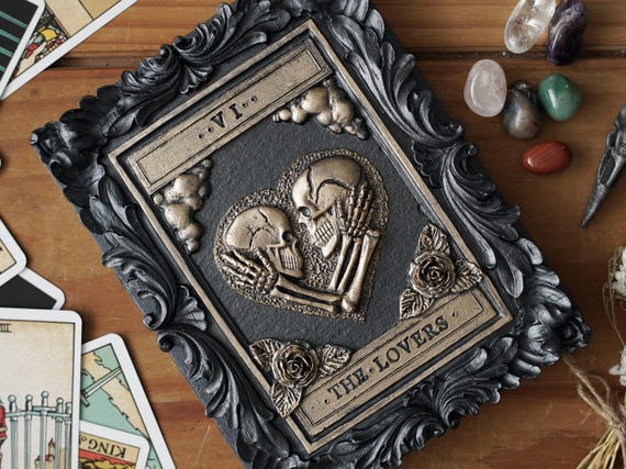 Handmade Lovers Tarot Card Plaque: Gothic Black & Gold Wall Art