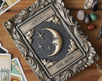 Moon Tarot Card Wall Art: Black & Gold Vintage Frame
