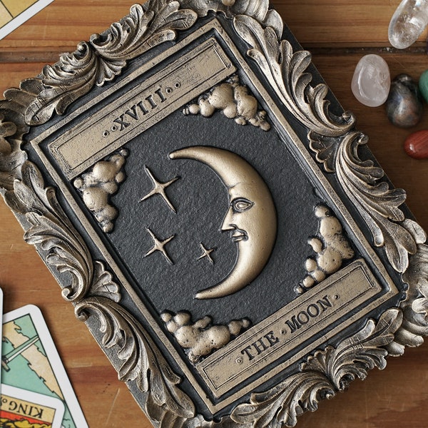 Moon Tarot Card Wall Art: Black & Gold Vintage Frame