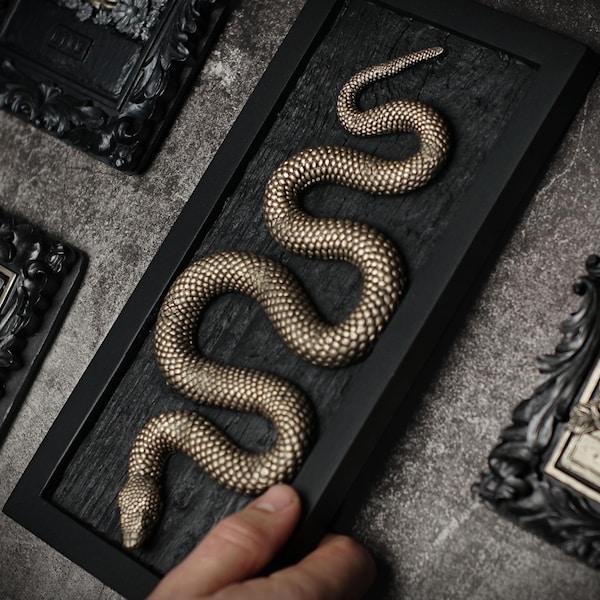 Snake Wall Art: Black & Gold Serpent Sculpture, Gothic Home Decor