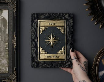 Star Tarot Card Wall Art - Black & Gold Plaque  - Gothic Home Decor - Celestial Decor