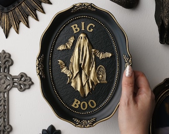 Handcrafted Gothic Ghost Wall Art | Black & Gold Spooky Decor for Gallery Walls