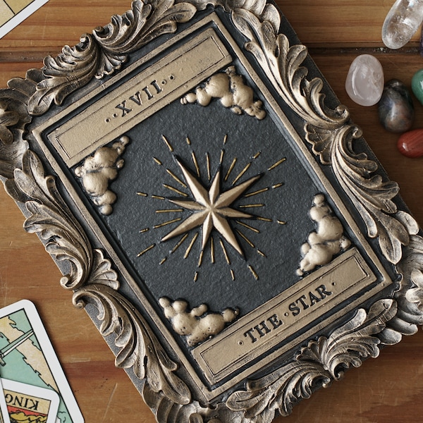 Handmade Star Tarot Plaque: Black & Gold Gothic Wall Decor