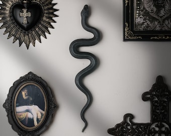 Gothic Home Decor: Unique Handcrafted Black Snake Wall Sculpture Art