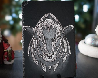 Aberdeen Angus bull sculpture wall art, highly detailed hand painted artwork.