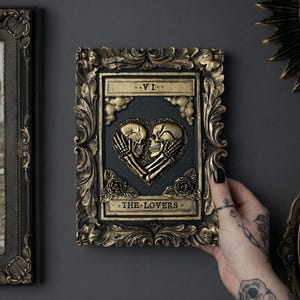 Handcrafted Lovers Tarot Card Wall Art - Black & Gold Gothic Home Decor immagine 1