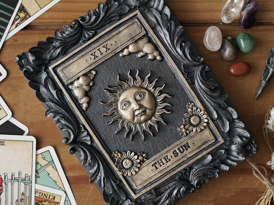 Handmade Sun Tarot Card Plaque Black Gold Gothic Wall Decor Etsy handmade-sun-tarot-card-plaque-black-gold-gothic-wall-decor-etsy