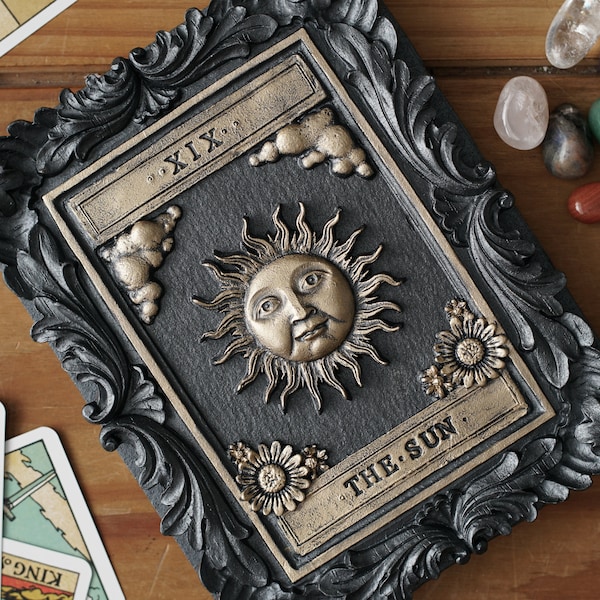 Sun tarot tarjeta pared arte gótico decoración del hogar único decorativo enmarcado yeso escultura galería pared regalo negro oro hecho a mano pintura obras de arte