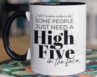 Sarcastic Coffee Cup Friend Gift, High Five In The Face Mug, Office Humor Gift, 15oz Large Ceramic Coffee Mug, Gifts Under 30