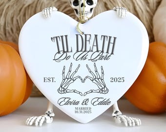 Personalized Halloween Ornament for Couples, Custom Gothic Married Ornament, Til Death Do Us Part Wedding Keepsake, Spooky Fall Home Decor