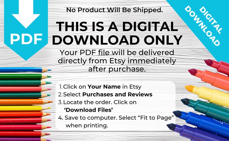 May include: A digital download graphic with the text "THIS IS A DIGITAL DOWNLOAD ONLY" in black text on a white background. The text "PDF" is in blue text on a blue arrow pointing down. The text "DIGITAL DOWNLOAD" is in blue text on a blue rectangle with rounded corners. The graphic also includes instructions on how to download the digital file.