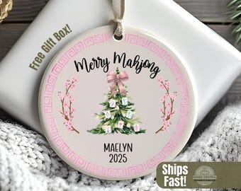Enfeite de Natal de Mahjong Feliz, Presente de Mahjong Personalizado, Lembrança de Natal do Clube de Mahjong em Aquarela, Presente de Mahjong para Amigos