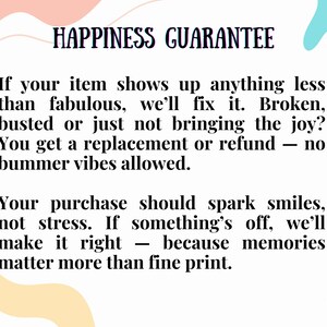 May include: Text graphic with the words "HAPPINESS GUARANTEE" at the top. The text promises replacements or refunds if the item is not satisfactory. The bottom right corner has a logo for "SHARK CENTRAL".
