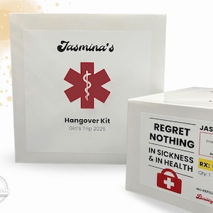Personalized Hangover Kit, Funny Recovery Box for Bachelorette or Girls Trip, Custom Survival Kit Party Favor Gifts