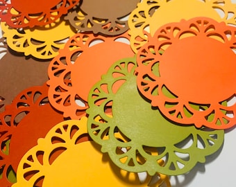 Set of 20 “Fall Solid Colors” Handmade Doilies/Scrapbooking/Embellishments/Fall Colors/Junk Journaling/Fall Crafting
