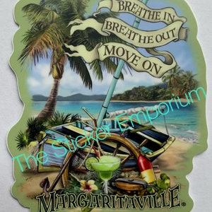 Jimmy Buffett Margaritaville Breathe In Breate Out Move On Sticker Water Bottle Car 4” Parrothead Decal