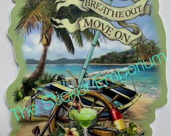 Jimmy Buffett Margaritaville Sticker, Breathe In Breathe Out, 4" Waterproof Vinyl Decal